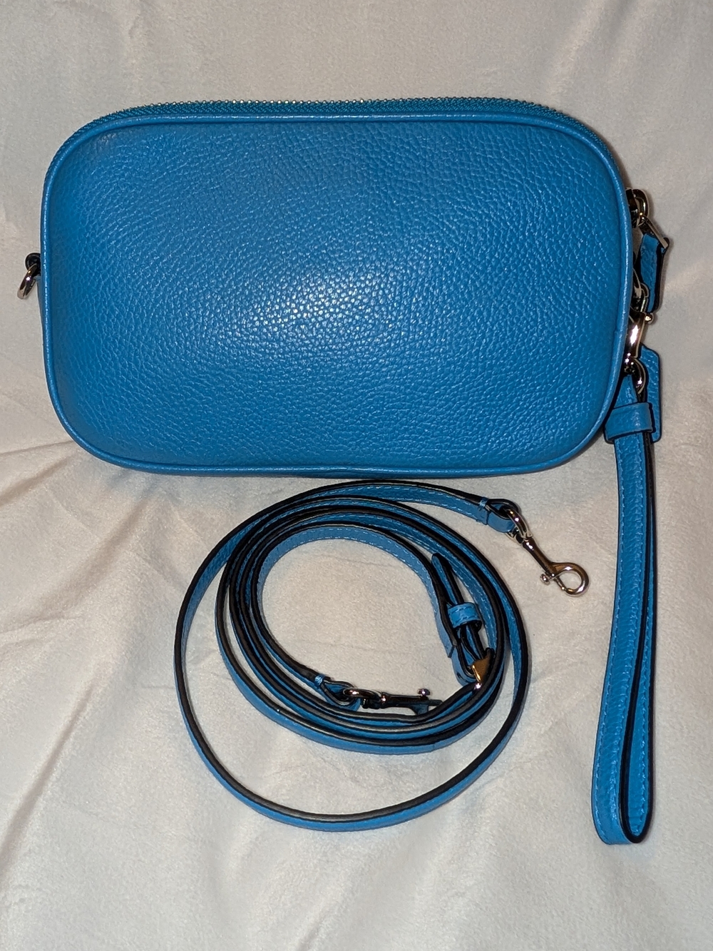Coach Sadie Pebbled Leather Crossbody Clutch in Azure Blue Silver VGUC - Picture 3 of 15